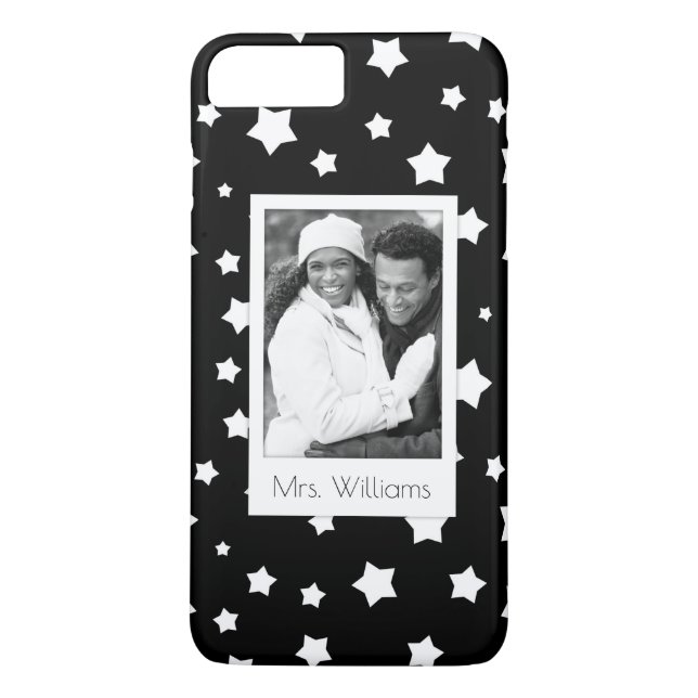 Custom Photo & Name Black and white stars pattern Case-Mate iPhone Case (Back)