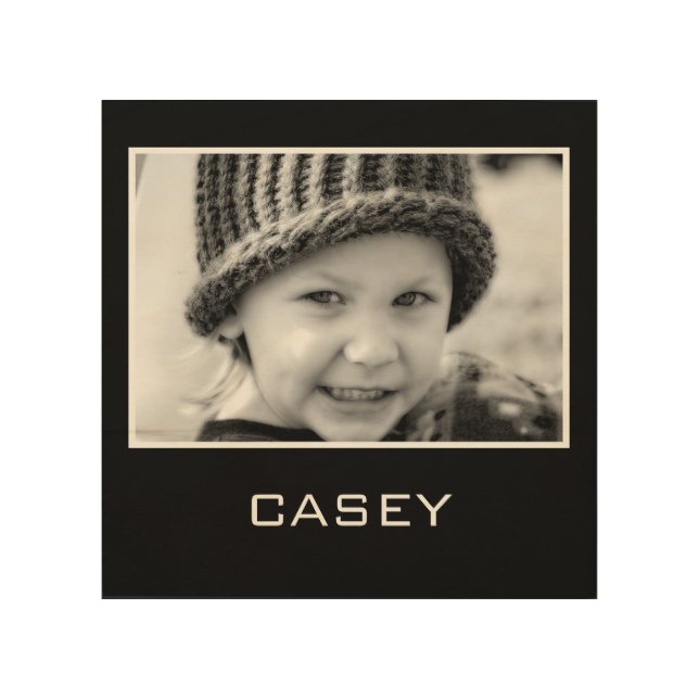 Custom Photo Name Black Background Wood Wall Art (Front)