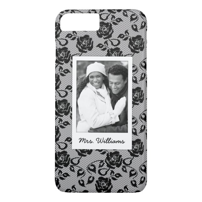 Custom Photo & Name Black lace pattern Case-Mate iPhone Case (Back)