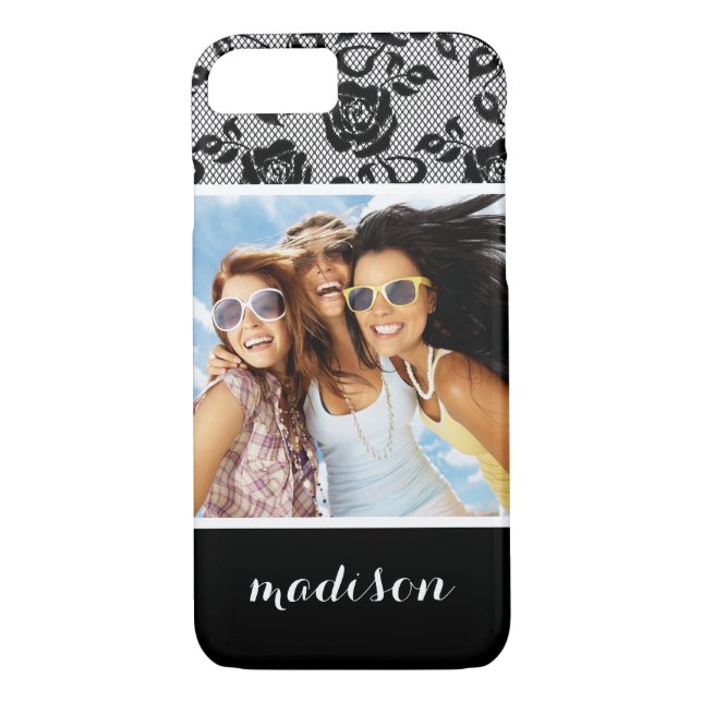 Custom Photo & Name Black lace pattern Case-Mate iPhone Case (Back)
