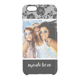 Custom Photo & Name Black lace pattern Clear iPhone 6/6S Case