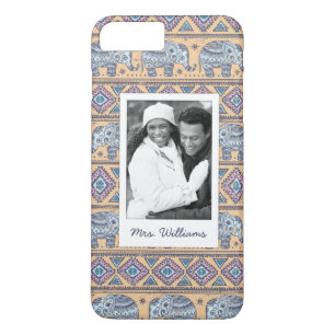 Custom Photo & Name Blue Elephant Tribal Pattern iPhone 8 Plus/7 Plus Case