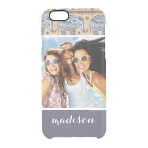 Custom Photo & Name Blue Elephant Tribal Pattern Clear iPhone 6/6S Case