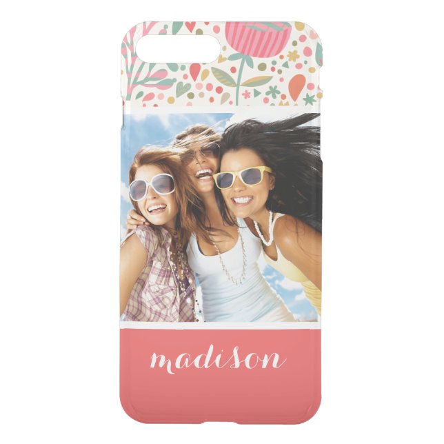 Custom Photo & Name Bright floral pattern Uncommon iPhone Case (Back)