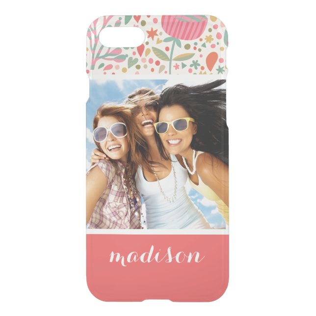 Custom Photo & Name Bright floral pattern Uncommon iPhone Case (Back)