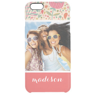 Custom Photo & Name Bright floral pattern Clear iPhone 6 Plus Case