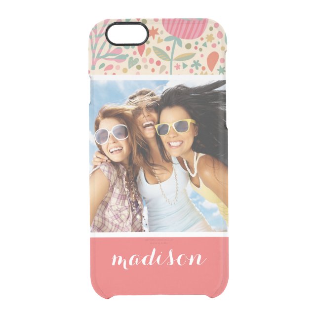 Custom Photo & Name Bright floral pattern Uncommon iPhone Case (Back)