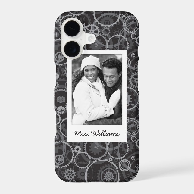 Custom Photo & Name Cogwheels pattern Iphone Case (Back)