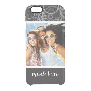 Custom Photo & Name Cogwheels pattern Clear iPhone 6/6S Case