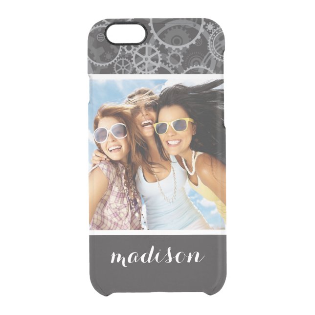 Custom Photo & Name Cogwheels pattern Uncommon iPhone Case (Back)