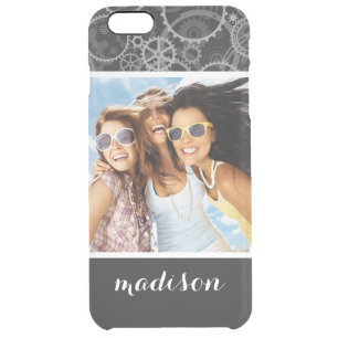 Custom Photo & Name Cogwheels pattern Clear iPhone 6 Plus Case