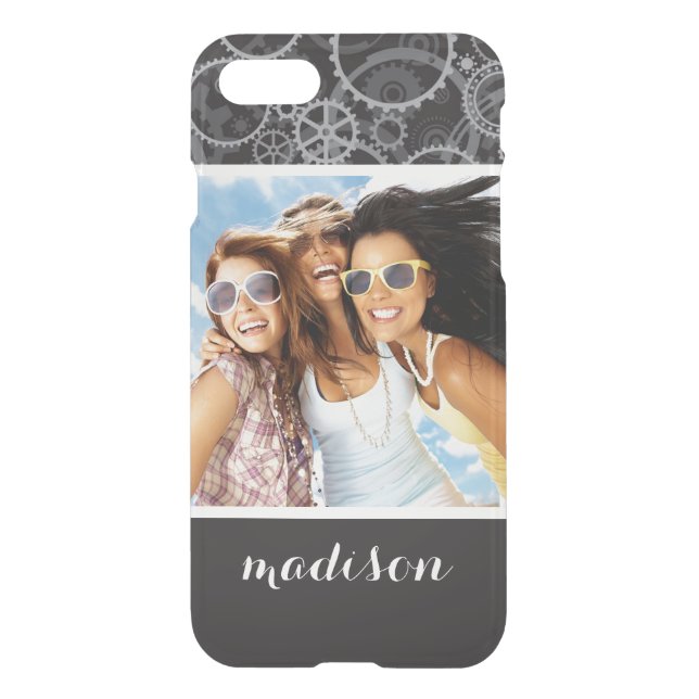 Custom Photo & Name Cogwheels pattern Uncommon iPhone Case (Back)