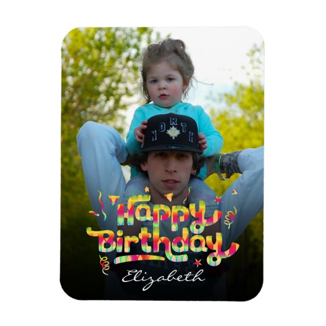 Custom Photo + Name Colorful Birthday Keepsake Magnet (Vertical)
