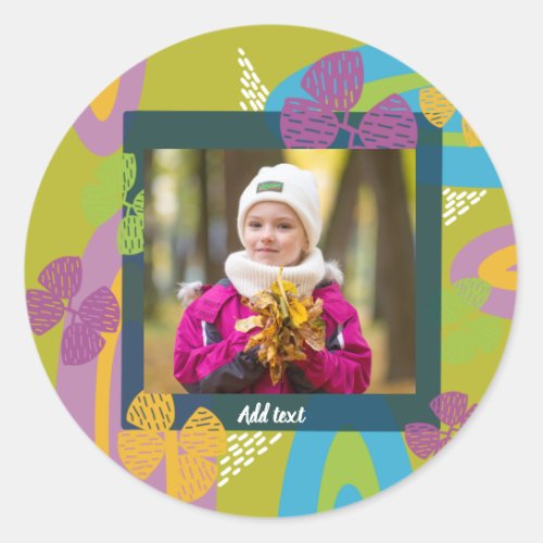 Custom photo name colorful girl kids classic round sticker