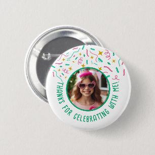 Custom Photo Name Confetti Birthday Thank You  Button