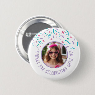 Custom Photo Name Confetti Birthday Thank You  Button