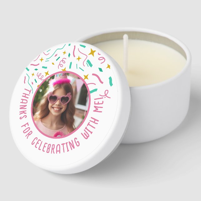 Custom Photo Name Confetti Birthday Thank You  Mini Candle Favors (Corner)
