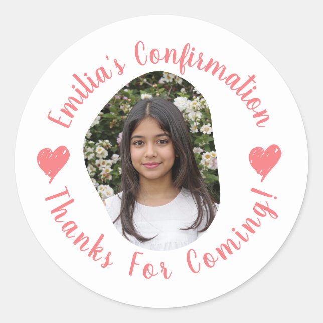 Custom Photo Name Confirmation Thank You Favors Classic Round Sticker (Front)