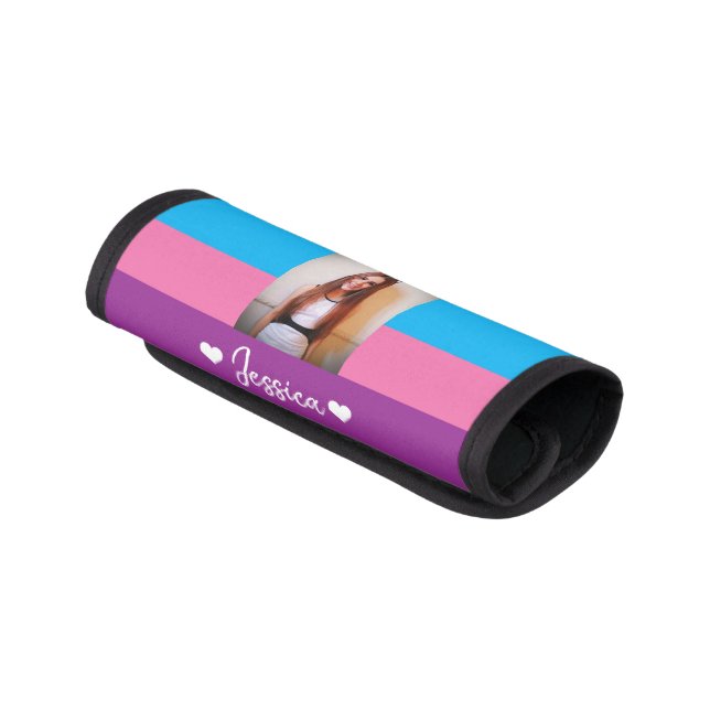 Custom Photo & Name Cute Colorful Rainbow  Luggage Handle Wrap (Angled)