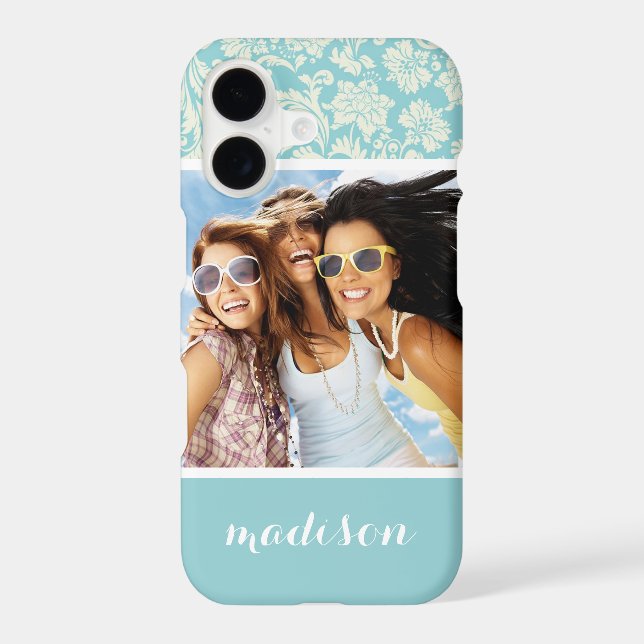 Custom Photo & Name Damask Pattern 3 Iphone Case (Back)