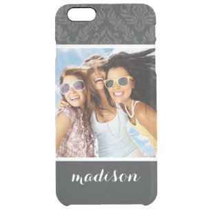 Custom Photo & Name Damask Pattern 6 Clear iPhone 6 Plus Case
