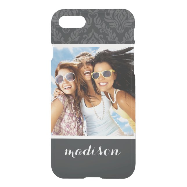 Custom Photo & Name Damask Pattern 6 Uncommon iPhone Case (Back)