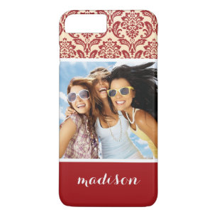 Custom Photo & Name Damask pattern wallpaper iPhone 8 Plus/7 Plus Case