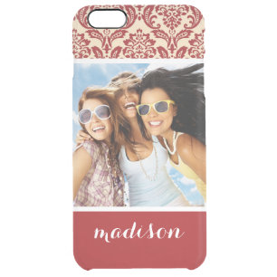 Custom Photo & Name Damask pattern wallpaper Clear iPhone 6 Plus Case