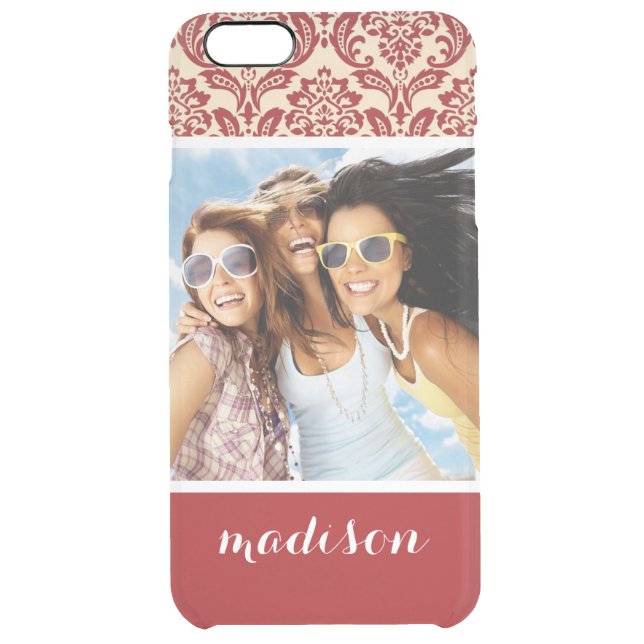 Custom Photo & Name Damask pattern wallpaper Uncommon iPhone Case (Back)