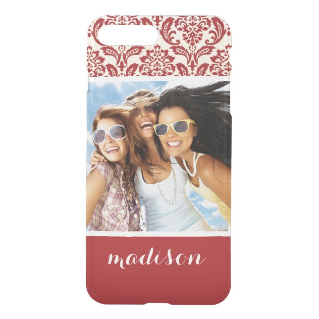 Custom Photo & Name Damask pattern wallpaper Uncommon iPhone Case (Back)