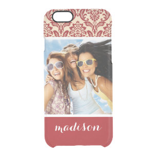 Custom Photo & Name Damask pattern wallpaper Clear iPhone 6/6S Case