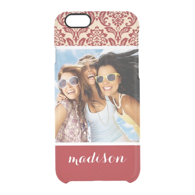 Custom Photo & Name Damask pattern wallpaper Uncommon iPhone Case (Back)