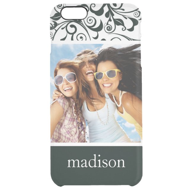 Custom Photo & Name Damask Uncommon iPhone Case (Back)