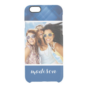 Custom Photo & Name Dark blue hi-tech background Clear iPhone 6/6S Case