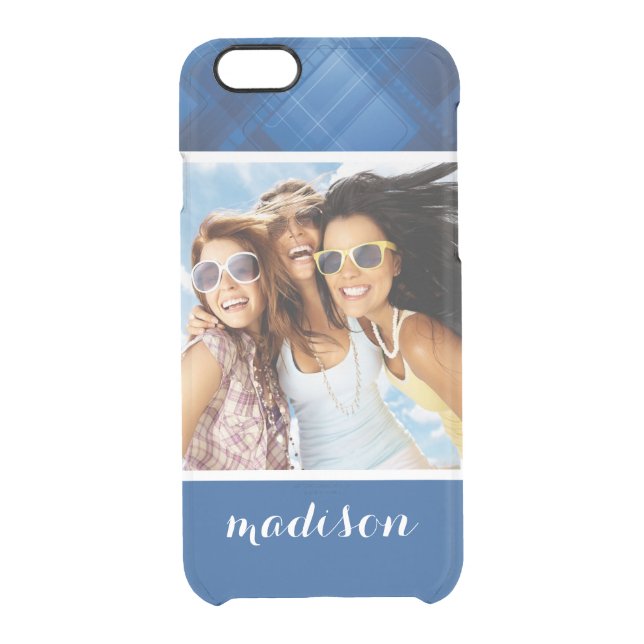 Custom Photo & Name Dark blue hi-tech background Uncommon iPhone Case (Back)