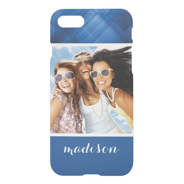 Custom Photo & Name Dark blue hi-tech background Uncommon iPhone Case (Back)
