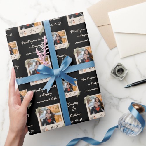 Custom Photo  Name  Date Wedding Wrapping Paper