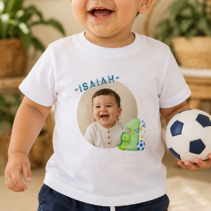 Custom Photo Name Dinosaur One Birthday Baby Shirt