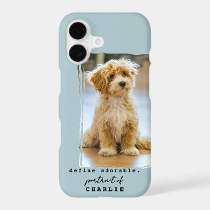Custom Photo Name Dog Cute Fun Phrase Dusty Blue iPhone 17 Case