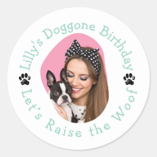Custom Photo Name Doggone Birthday Party Classic Round Sticker