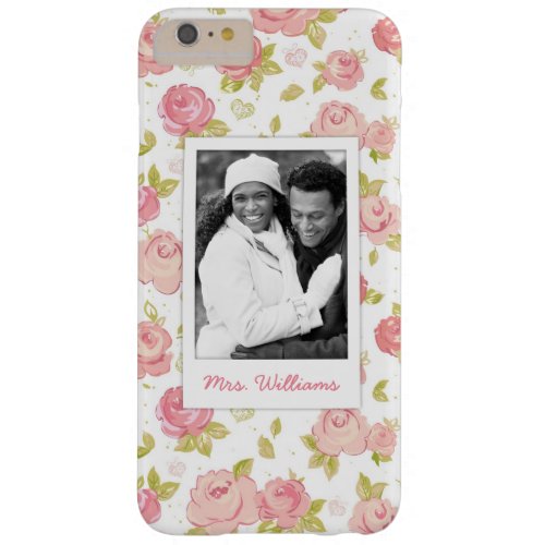 Custom Photo  Name Elegant pink roses 3 Barely There iPhone 6 Plus Case