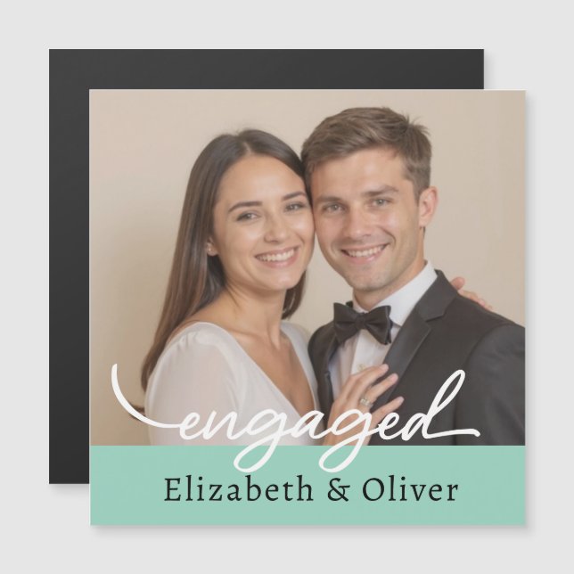 Custom Photo Name Engagement Modern Script (Front/Back)