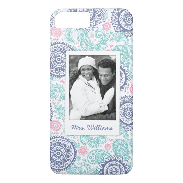 Custom Photo & Name Ethnic Paisley Pattern Case-Mate iPhone Case (Back)
