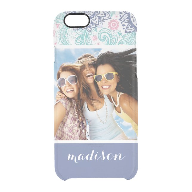 Custom Photo & Name Ethnic Paisley Pattern Uncommon iPhone Case (Back)