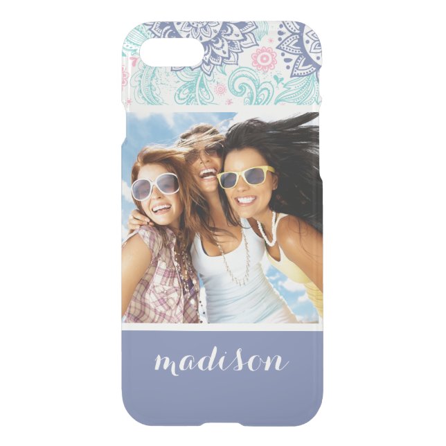 Custom Photo & Name Ethnic Paisley Pattern Uncommon iPhone Case (Back)