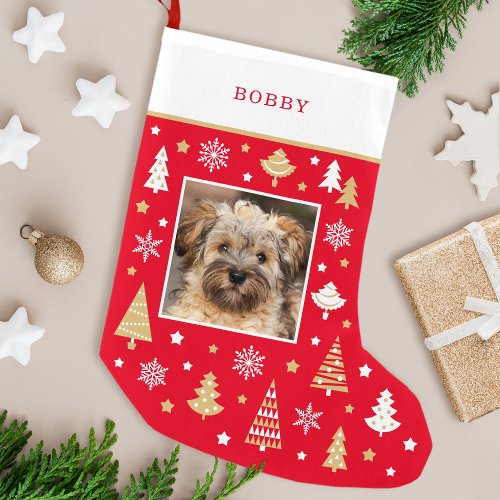 Custom Photo  Name Festive Red Christmas Stocking