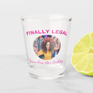 Custom Photo Name Finally Legal 21st Birthday Shot Glass