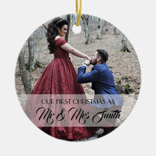 Custom Photo  Name First Christmas As Mr  Mrs Ceramic Ornament