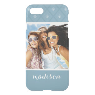 Custom Photo & Name Fleur-de-lis pattern iPhone SE/8/7 Case