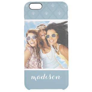 Custom Photo & Name Fleur-de-lis pattern Clear iPhone 6 Plus Case